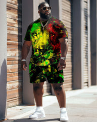 Street Cartoon Red And Green Color Block Splash Ink Print Large Men's Suit