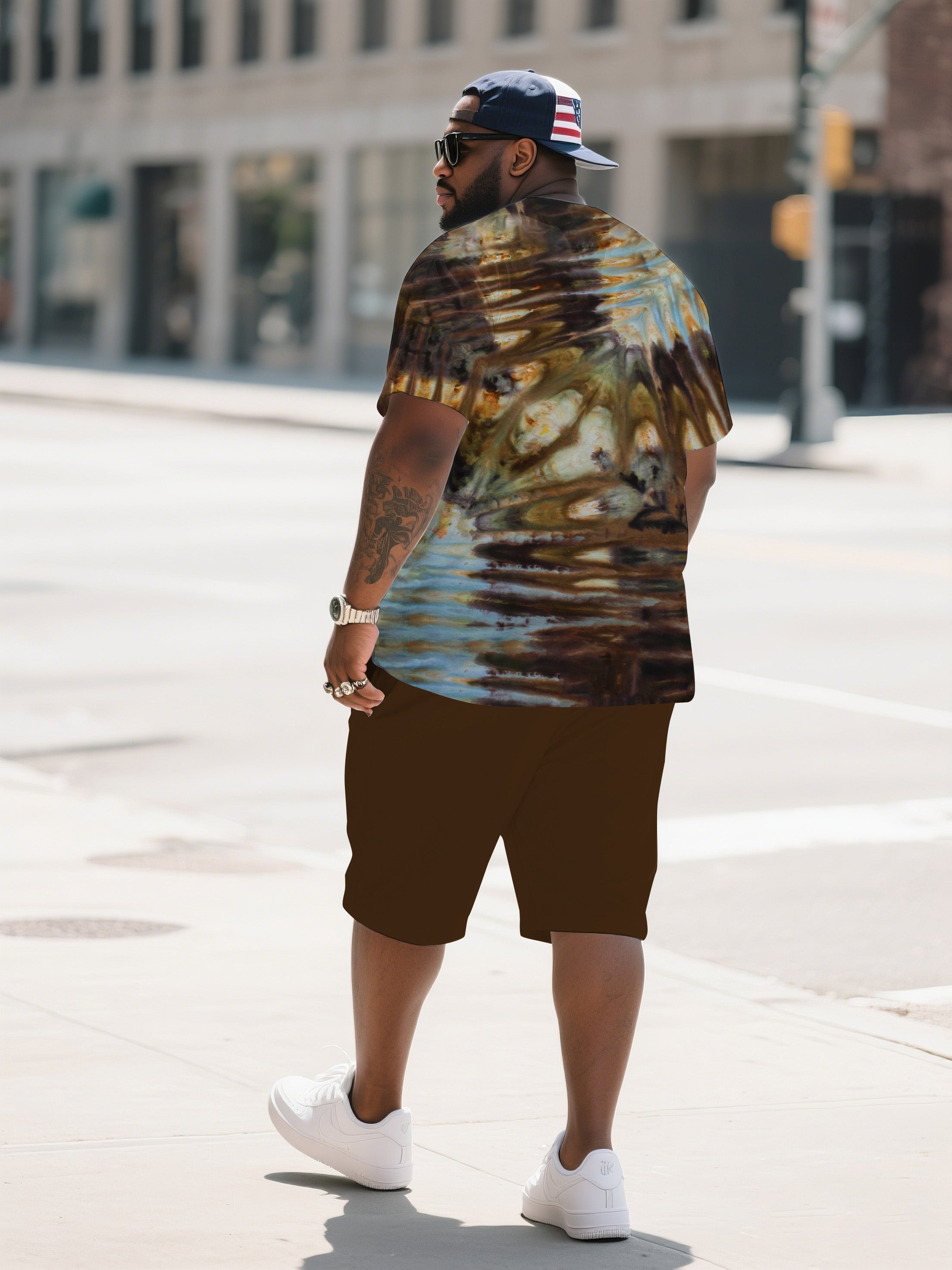 Men's Plus Size Shore Thing Double Diamond Tie Dye Round Neck T-Shirt Shorts Suit