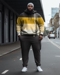 Men's Big & Tall Color Block Geometric Casual Hoodie and Sweatpants Two Piece Set