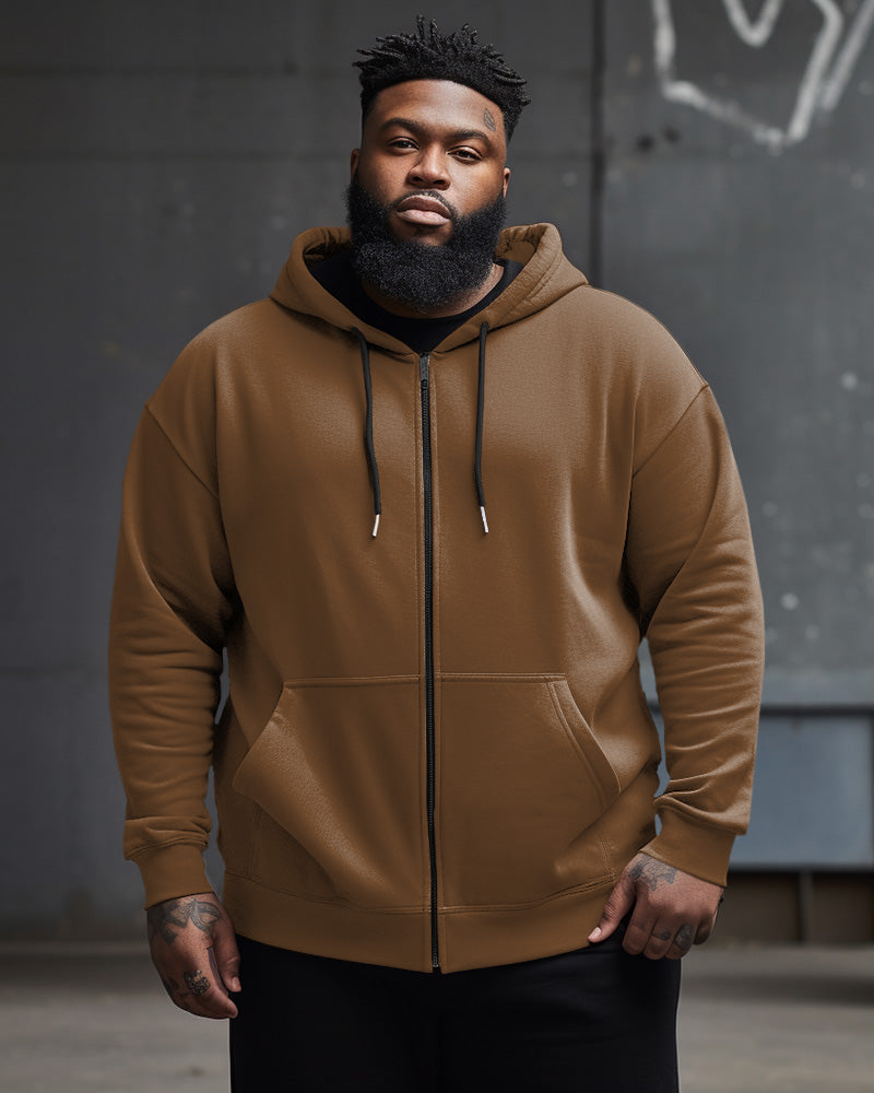 Men's Large Size Casual Street Solid Color Zipper Hoodie