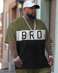 Men's Large Casual Colorblock Bro Printed T-Shirt Pants Suit