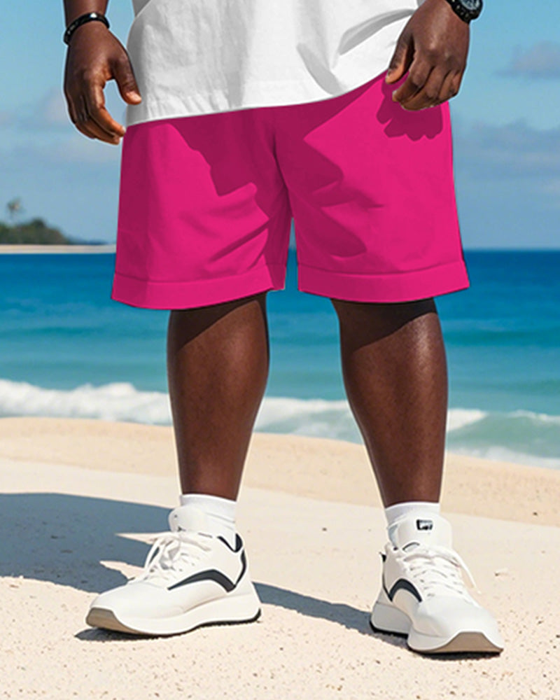 Men's Plus Size Hawaiian Gradient Letter Print Short Sleeve T-shirt Shorts Suit