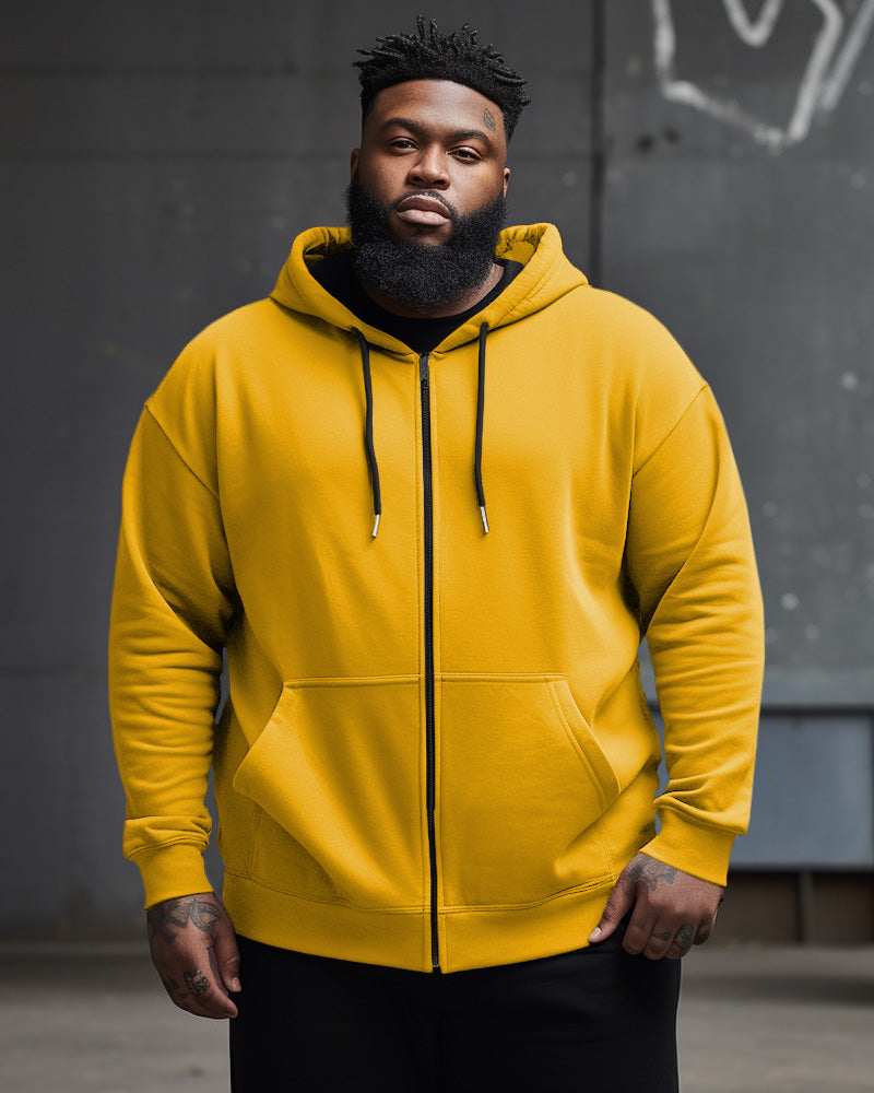 Men's Large Size Casual Street Solid Color Zipper Hoodie