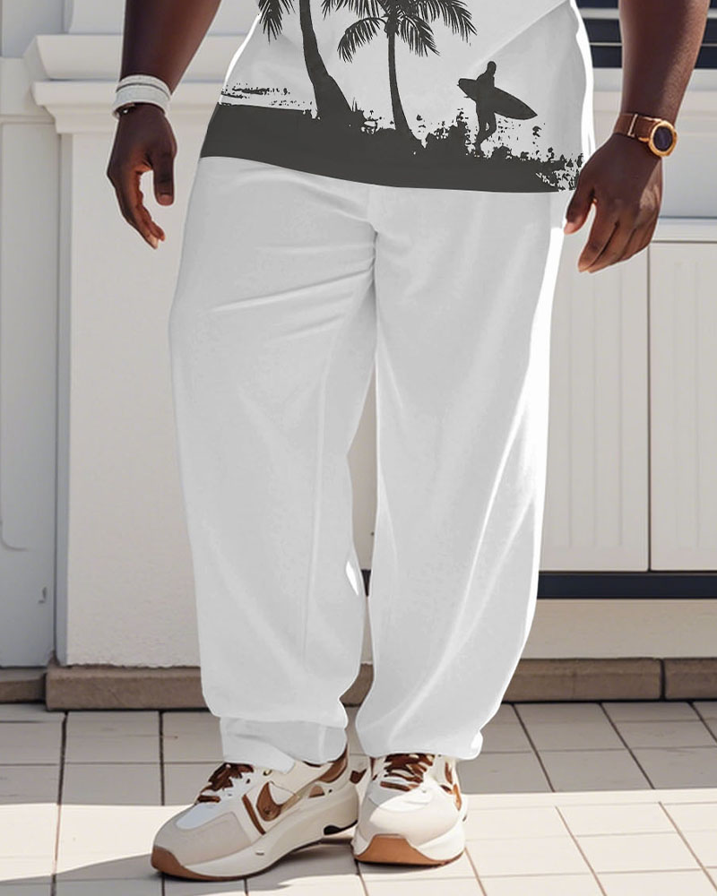 Hawaiian Simple But Coconut Tree Surf Polo Shirt Short Sleeve Trousers Suit Men's Plus Size