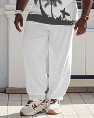 Hawaiian Simple But Coconut Tree Surf Polo Shirt Short Sleeve Trousers Suit Men's Plus Size