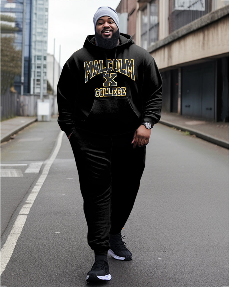 Men's Plus Size Malcolm X College Style Hoodie and Sweatpants Two Piece Set