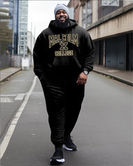 Men's Plus Size Malcolm X College Style Hoodie and Sweatpants Two Piece Set