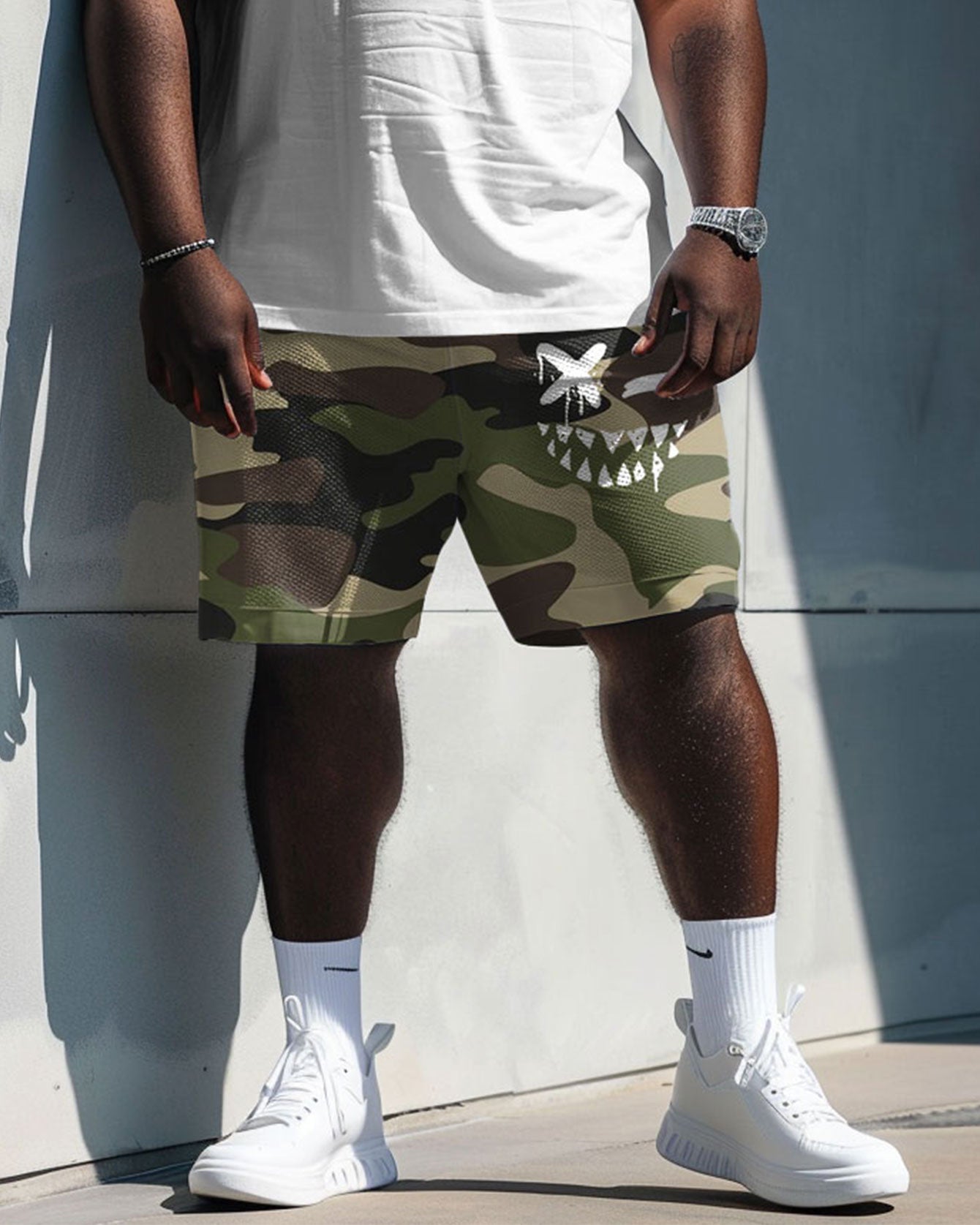 Men's Plus Size Camouflage Face Print T-Shirt Shorts Suit