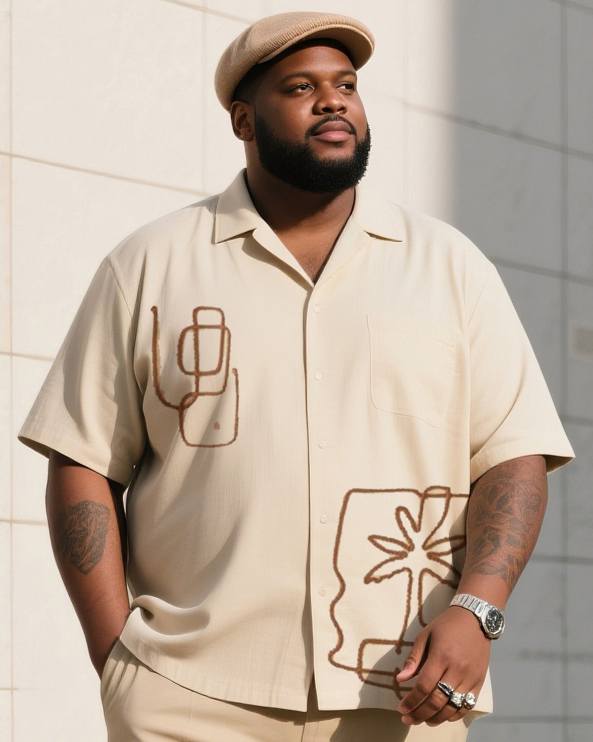 Big Boy Daily Casual Simple Printed Short Sleeve Shirt Trousers Suit