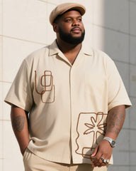 Big Boy Daily Casual Simple Printed Short Sleeve Shirt Trousers Suit