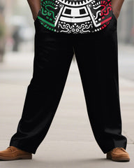 Men's Plus Size Green White Red Aztec Ethnic Style Printed Short Sleeve Shirt Trousers Suit