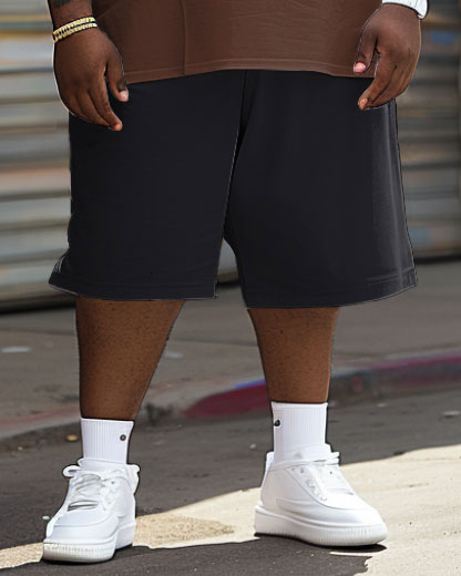 Men's Plus Size Simple Casual Stitching Ethnic Printing Pocket T-shirt Shorts Suit