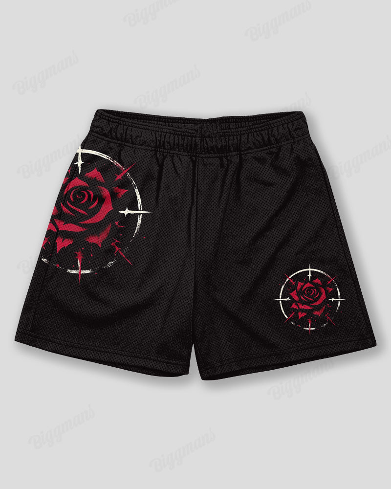 Big & Tall Men's Graffiti Rose Gothic Print Sports Mesh Quick-Dry Shorts