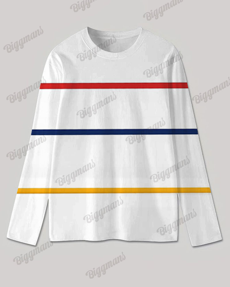 Men's Plus Size Colorblock Stripe Print Long Sleeve T-Shirt Trousers Suit