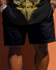 Big Men's Ethnic Pattern Printed Short Sleeve Shirt And Shorts Set