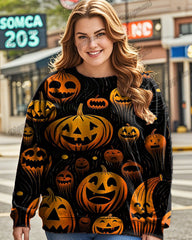 Halloween Pumpkin Personality Print Plus Size Women's Top