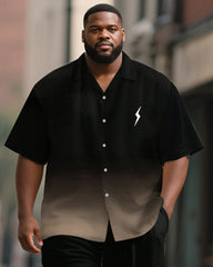 Men's Plus Size Simple Black Brown Gradient Print Short Sleeve Shirt Trousers Suit