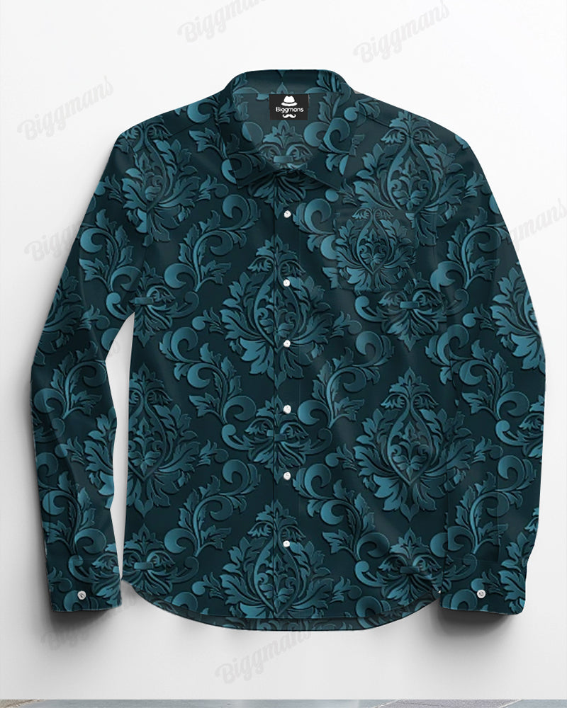 Men's Plus Size Retro Floral Print Long Sleeve Shirt Pants 2-Piece Set