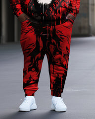 Men's Large Size Vintage Lion Graffiti Hoodie and Sweatpants Two Piece Set