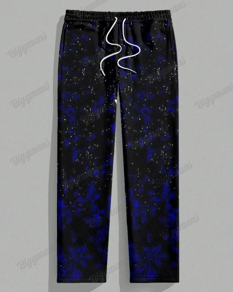 Men's Plus Size Black And Blue Colorblock Graffiti Floral Print T-Shirt Trousers Suit
