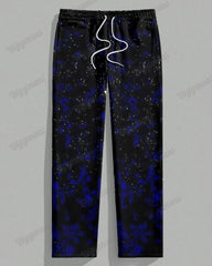 Men's Plus Size Black And Blue Colorblock Graffiti Floral Print T-Shirt Trousers Suit