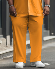 Men's Plus Size Solid Color Yellow Short Sleeve Shirt Trousers Suit