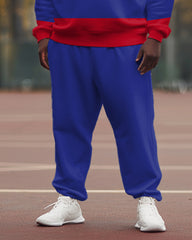 Men's Plus Size All-Match Simple Colorblock Printed Sweatshirt Two-Piece Set