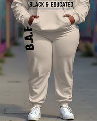 Women's Plus Size B.A.E Letter Print Long Sleeve Hoodie And Casual Pants Set