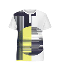 Men's Plus Size Geometric Color Block Striped Print Henry Collar Button Short Sleeve T-shirt