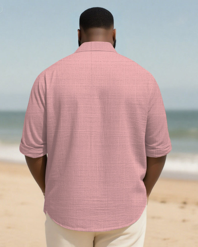 Big & Tall Men's Daily Solid Long Sleeve Bamboo Hemp Texture Shirt