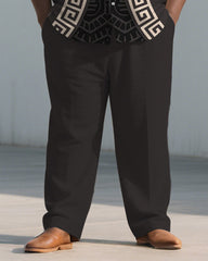 Men's Plus Size Brown Geometric Print Short Sleeve Shirt Trousers Suit