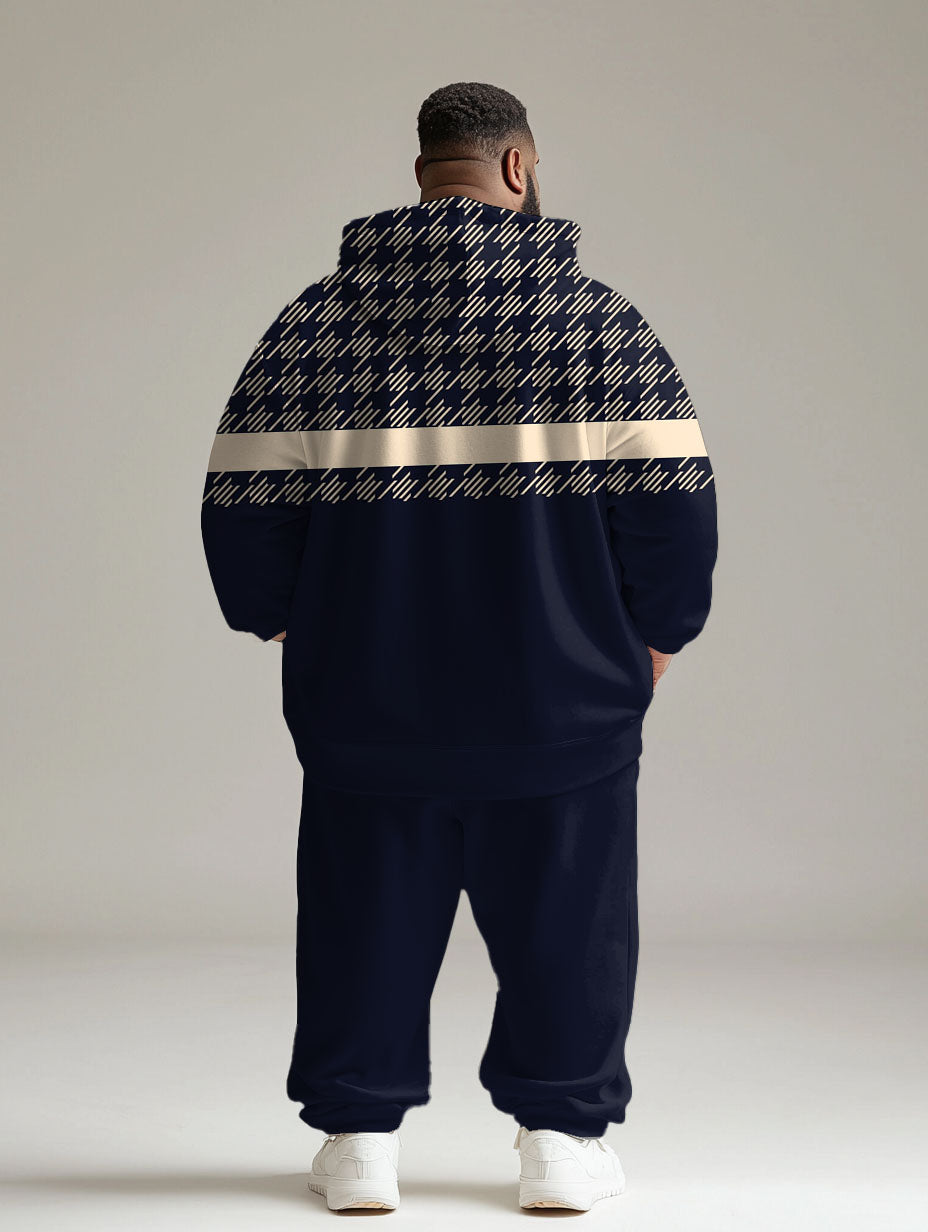 Men's Daily Casual Versatile Purple Striped Geometric Print Big and Tall Hoodie Set