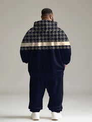 Men's Daily Casual Versatile Purple Striped Geometric Print Big and Tall Hoodie Set