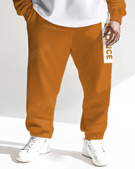 Men's Yellow Colorblock Letter Print Big & Tall Crewneck Sweatshirt Set