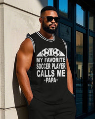 Big Men's Sport Fashion Funny Sayings & Football Printed Basketball Vest and Shorts Set