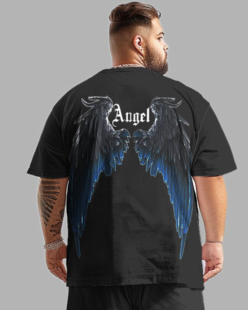 Front And Back Printed Wings T-Shirt Shorts Suit Men's Plus Size