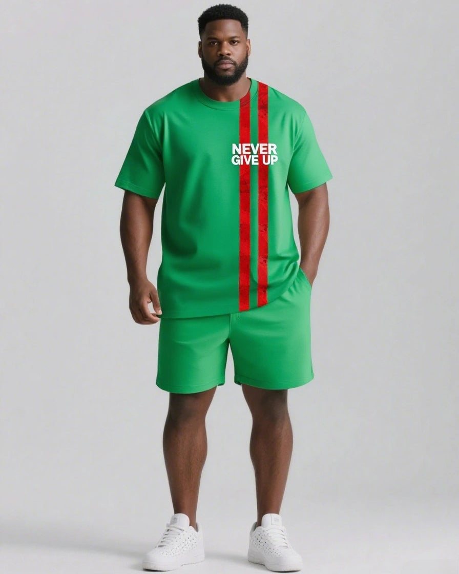 Real Strength Is Never Giving Up Men's Big and Tall Lettering Stripes Short Sleeve T-shirt 2-Piece Set