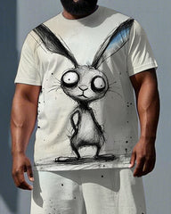 Big & Tall Men's Sleepy Rabbit Illustration Print Casual Breathable Short-Sleeve T-shirt Shorts Set