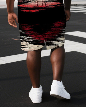 Red Eye Ignite Your Inner Fire Big & Tall Men's Hell Print Laid Back Short Sleeve T-shirt 2-Piece Set
