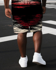 Red Eye Ignite Your Inner Fire Big & Tall Men's Hell Print Laid Back Short Sleeve T-shirt 2-Piece Set