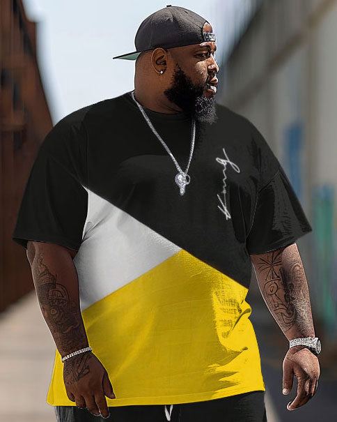 Men's Large Size Street Color Matching Retro Hip-hop Casual Two-piece Set
