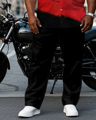 Men's Plus Size Black & Red Personality Ink Short-sleeved Shirt Pants Suit