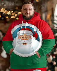 Men's Christmas Colorblock Santa Print Plus Size Hoodie Sweatpants Set