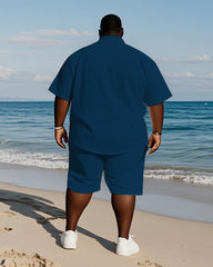 Men's Plus Size Hawaiian Blue Coconut Alphabet Print Shirt Shorts Suit