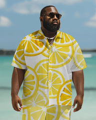 Men's Big & Tall Hawaiian Lemon Print Short Sleeve Shirt Trousers Set