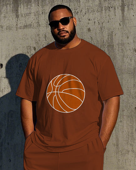 Men's Casual Simple Basketball Printed Big and Tall Short Sleeve T-shirt Pants Set