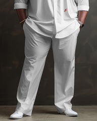 Men's Plus Size Simple Plum Blossom Print Long Sleeve Lapel 2 Shirt Set