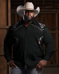 Men's Plus Size Western Denim Lapel Rocker Long Sleeve Shirt
