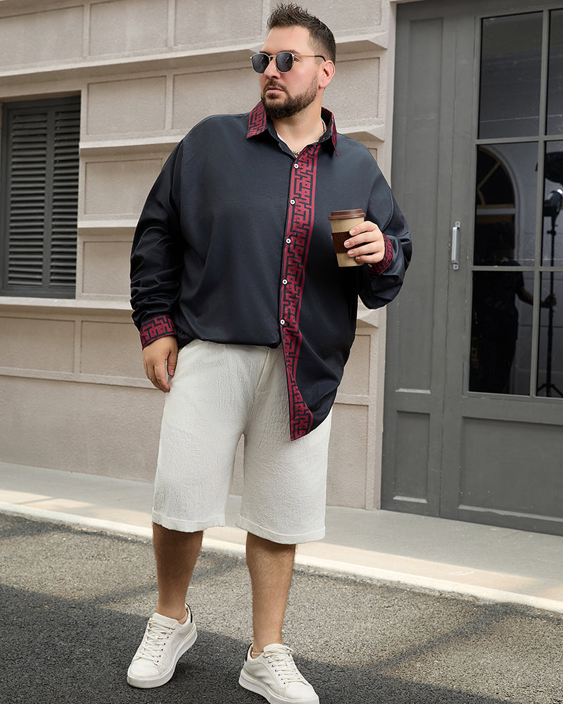 Men's Plus Size Simple Contrast Long Sleeve Lapel Shirt