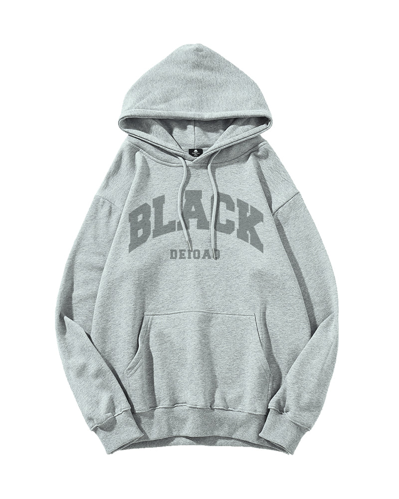 Cotton-Simple Black Letter Print Men's Loose Oversized Hoodie